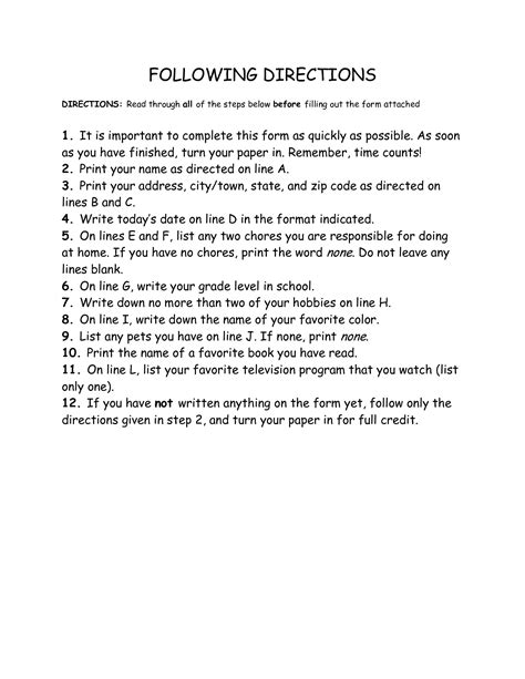 11 Best Images Of Following Directions Worksheets Middle School