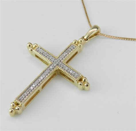 Diamond Cross Pendant Necklace Religious Charm Yellow Gold Chain
