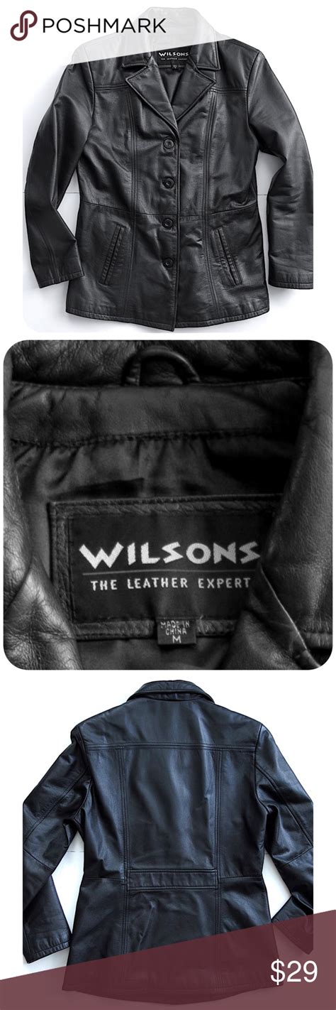 Classic Wilsons Black Leather Button Jacket Medium Genuine Leather