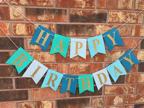 Turquoise Birthday Banner Happy Birthday Banner Personalized Etsy