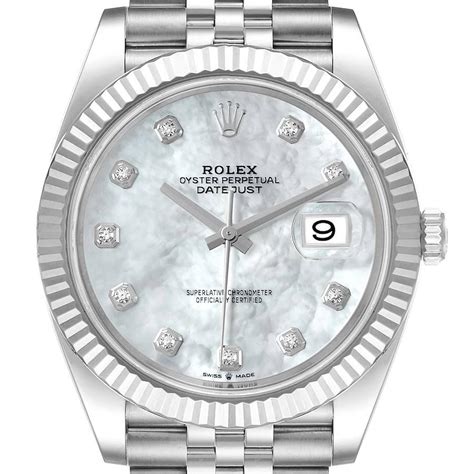 Rolex Datejust 41 Steel White Gold Mop Diamond Dial Mens Watch 126334