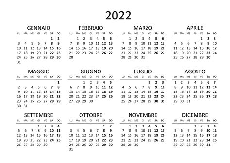 Calendario 2022 Annuale Calendariosu