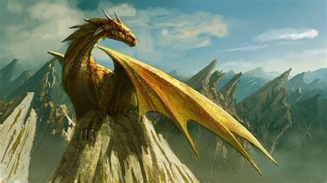 Dragon Doré Sur Montagne Dragon Vert Dragon Rouge Bronze Dragon Gold