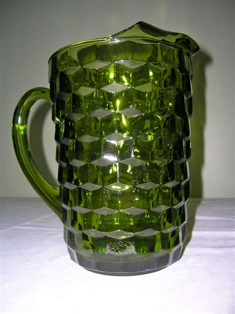 Great Mid Century Heavy Fostoria Green Glass Pitcher Green Glass Glass Pitchers Fostoria