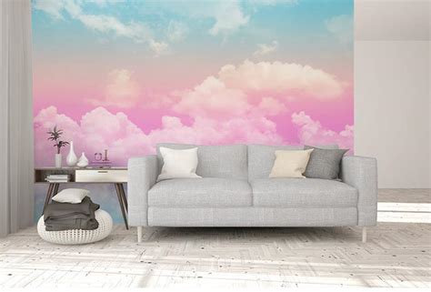 Abstract Handpainted Colorful Pink And Blue Clouds Wallpaper Etsy