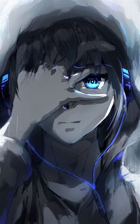 Pics photos anime boy with hoodie and headphones dots. Download 1600x2560 Anime Boy, Hoodie, Blue Eyes ...