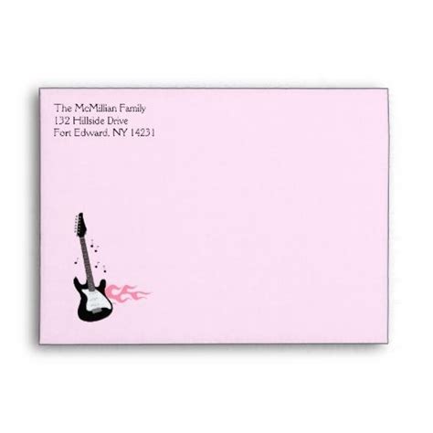 5x7 Pink Rock Star Guitar Customizable Envelope Pink Wedding