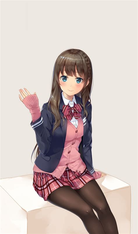 Download School Uniform Anime Girl Beautiful Blue Eyes Sit