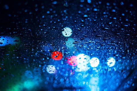 Rain Drops On Window With Road Light Bokeh Rainy Stock Image Image