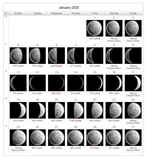 January 2021 Moon Phases Calendar Printable In 2021 Moon Phase