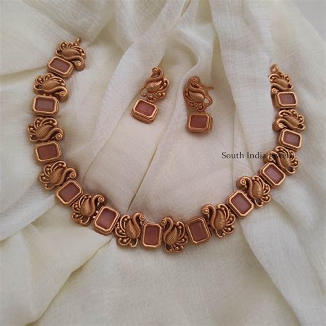 Finish Peach Color Necklace Necklace Set South India Jewels