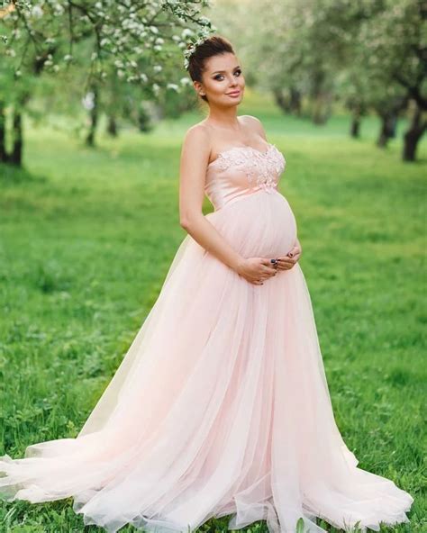 Baby Shower Peach Tulle Dress Photoshoot Maternity Lace Dress Peach