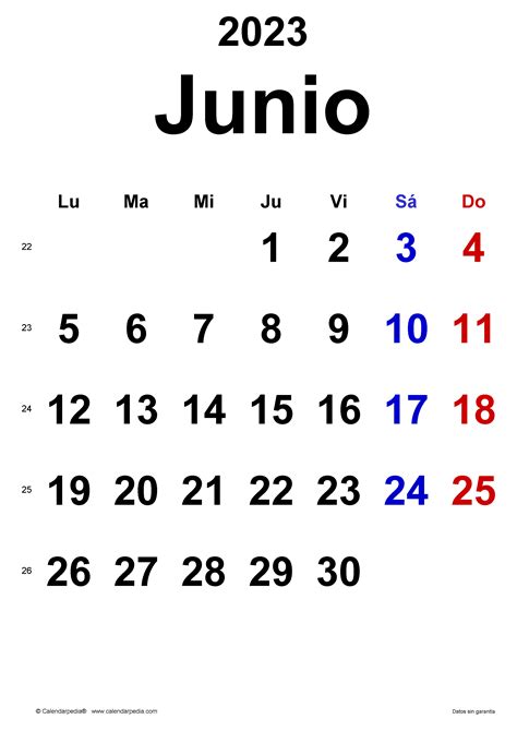 Calendario Junio En Word Excel Y Pdf Calendarpedia El Para