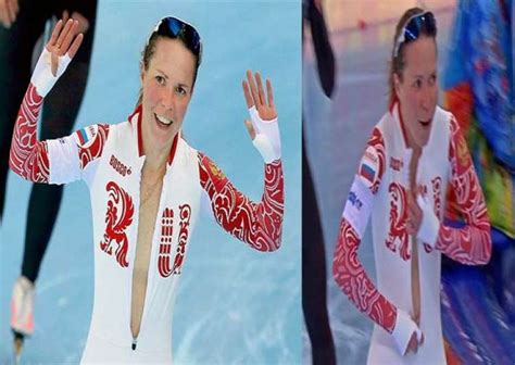 Russian Speedskater Olga Graf Unzips Her Skin Suit After Winning A Medal