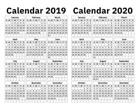 2019 2020 Calendar A Printable Calendar