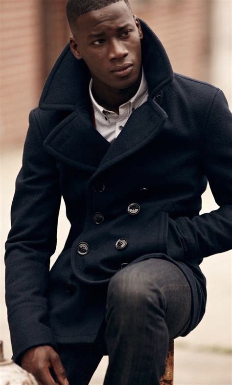 Fall Combo Inspiration With A Navy Pea Coat Beige Button Collar Button