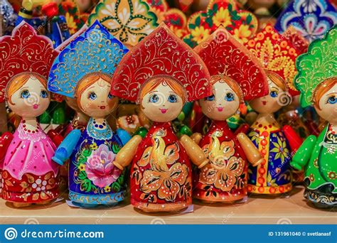 Colorful Traditional Russian Matryoshka Nesting Dolls In A Souvenir