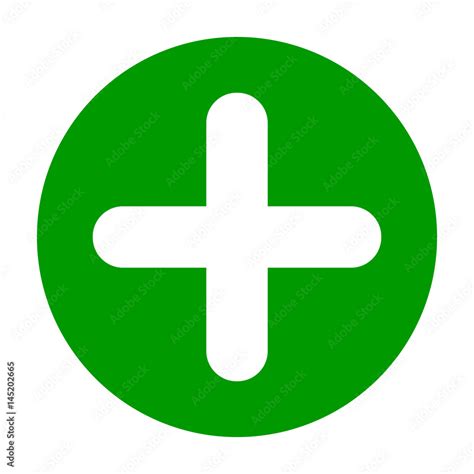 Flat Round Plus Sign Green Icon Button Positive Symbol Isolated On
