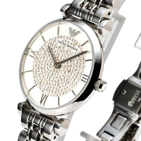 Emporio Armani Womens White Crystal Pave Dial Two Tone Stainless Steel