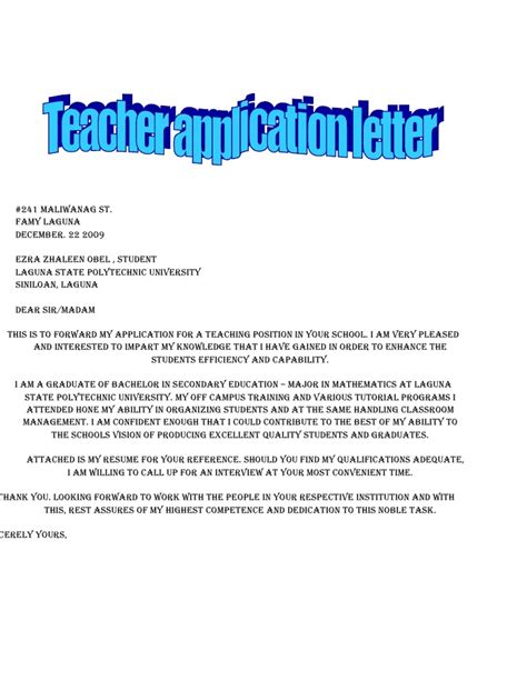 Cover letter for sending an application for a faculty position. Copy Of Application Letter