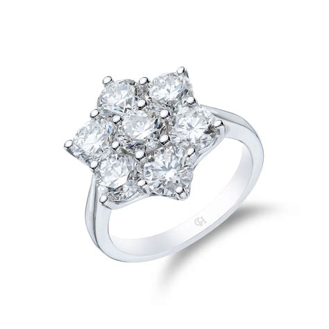 18ct White Gold Brilliant Cut 345ct Diamond Flower Cluster Ring
