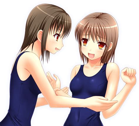 Two Women Original Characters Red Eyes Open Mouth Brunette Anime