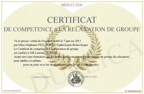 Certificat De Competence A La Relaxation De Groupe