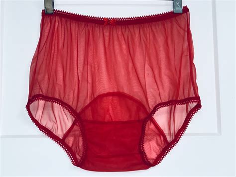 Red Vintage Nylon Chiffon Panties W Large Double Mushroom Gusset Nel