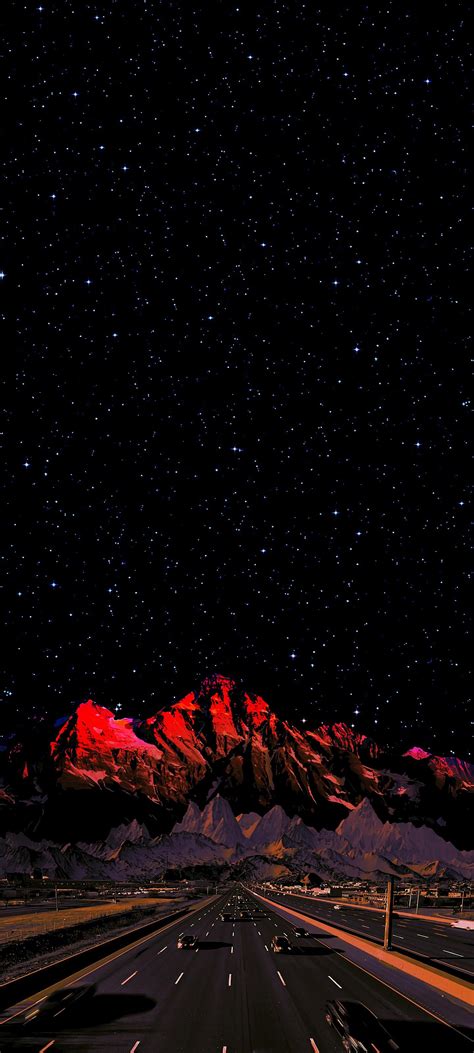 Artwork Digital Art Mountains Road Car Stars Night Night Sky Portrait