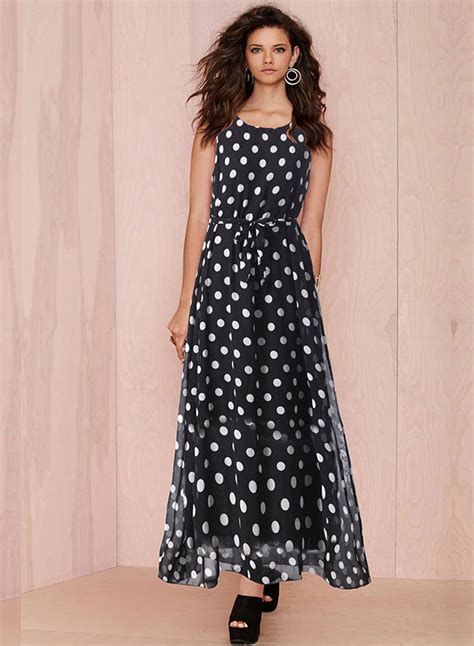 Fashion Sleeveless Polka Dots Maxi Dress