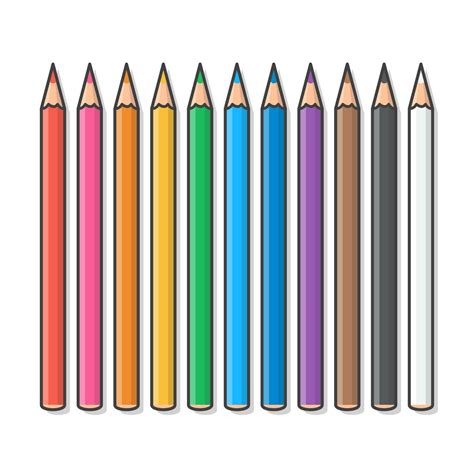 Set Of Colored Pencils Vector Icon Illustration Crayons Colored Pencil