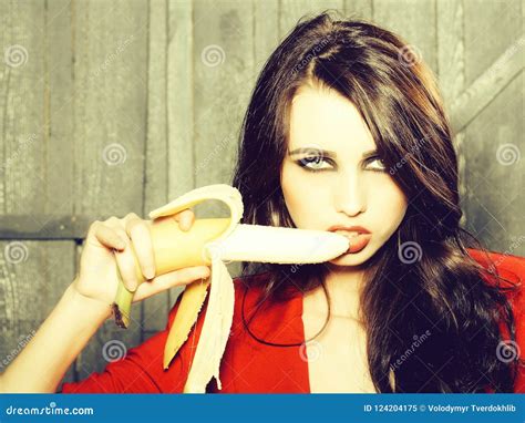 Woman Eating Banana Stock Image Image Of Food Health 124204175