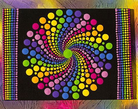 Original Hand Painted Dot Artdot Painting Rainbow Spin Spots