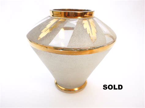 Vase In Frosted And Clear Glass Decorated With A Gold Metal Solution G Artdecoshopping