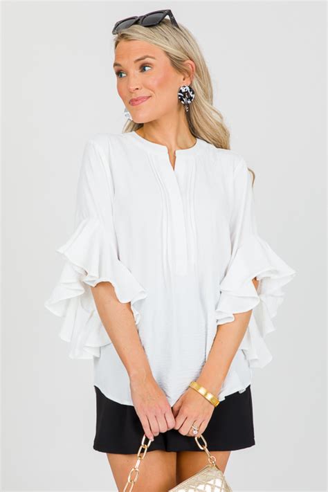 Ruffle Bell Sleeve Top Off White New Arrivals The Blue Door Boutique