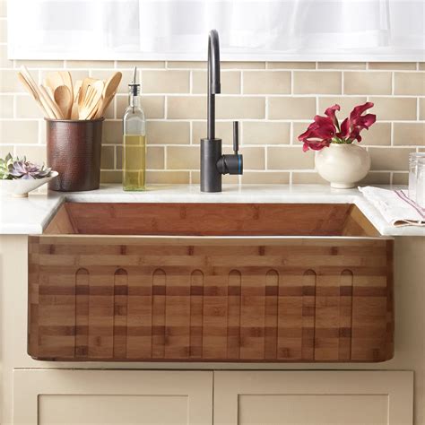Wooden Farmhouse Sink With Fluted Apron Unique Eco Friendly Bamboo
