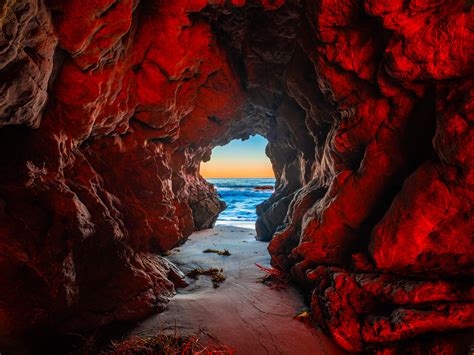 Malibu Sea Cave Sunset Red Orange Yellow Clouds Leo Carill Flickr