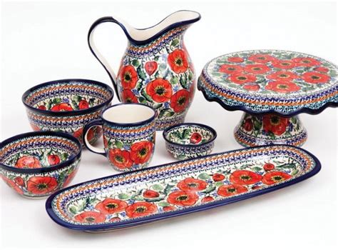Pottery Set In A Poppy Pattern By Zakłady Ceramiczne Polish Pottery