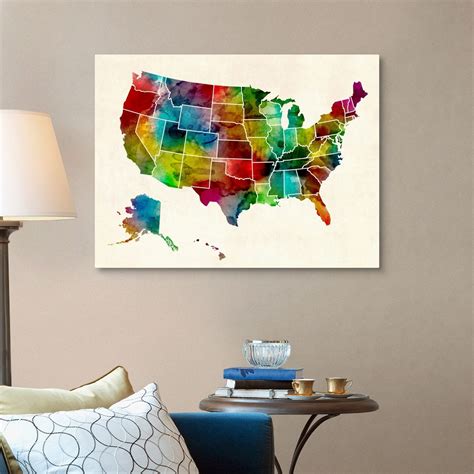 United States Watercolor Map Canvas Wall Art Print Map Home Decor Ebay
