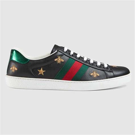 Gucci Mens Ace Embroidered Sneaker In Black Leather With Bees And