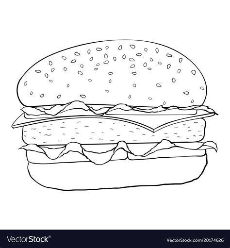 Hamburger Black And White Outline Drawing Vector Image