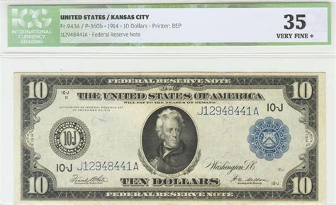 United States 10 Dollars 1914 Fr 943 Icg 35 Ma Shops