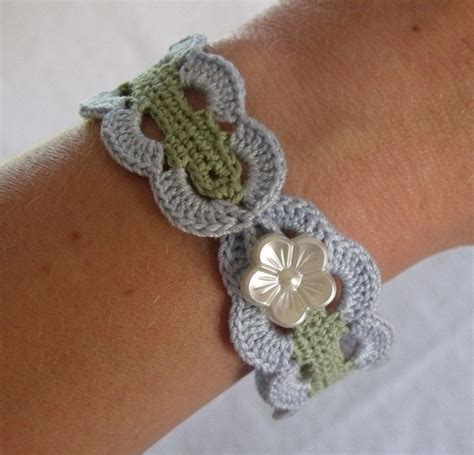 Vintage Inspired Crochet Bracelet In Blue And Green Crochet Jewlery