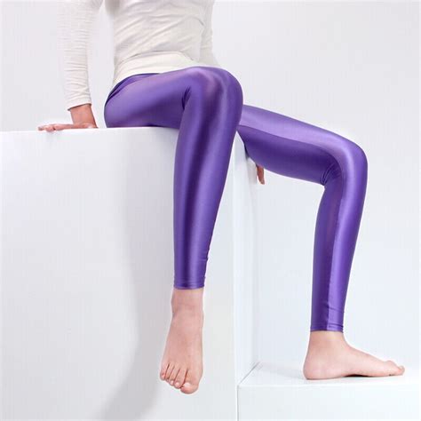 Womens Satin Glossy Opaque Yoga Sexy Leggings High Gloss Spandex