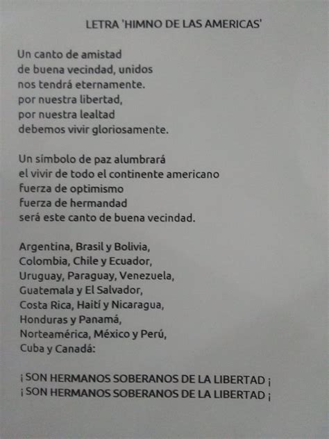 Puno Résztvevő Nyilatkozat Himno De Las Americas Con Letra Melegség