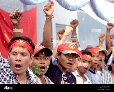 Students From Myanmar Shout The Word Fight Fight During A Protest
