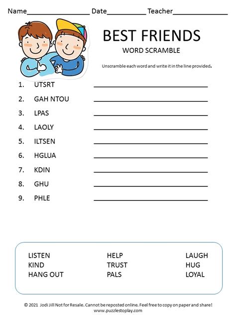 Best Friends Word Scramble For Kids Puzzles To Play