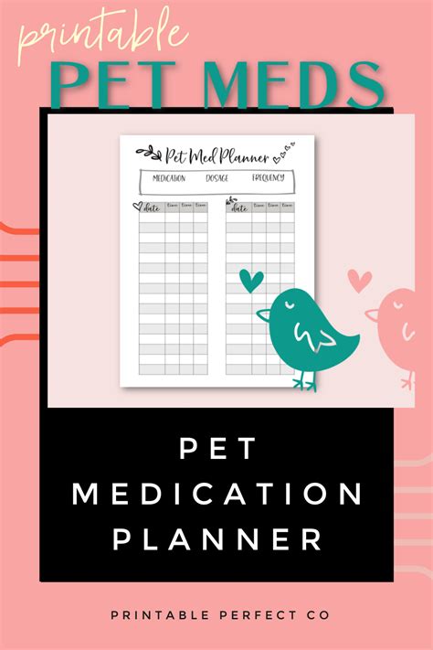 Medication Tracker For Pets Pet Medication Planner Dog Medicine