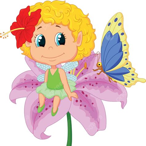 Baby Fairy Elf Sitting On Flower Little Mythology Fantasy Vector