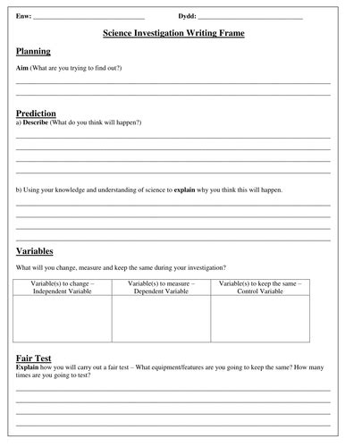 Science Planning Investigation Sheets Teaching Resources